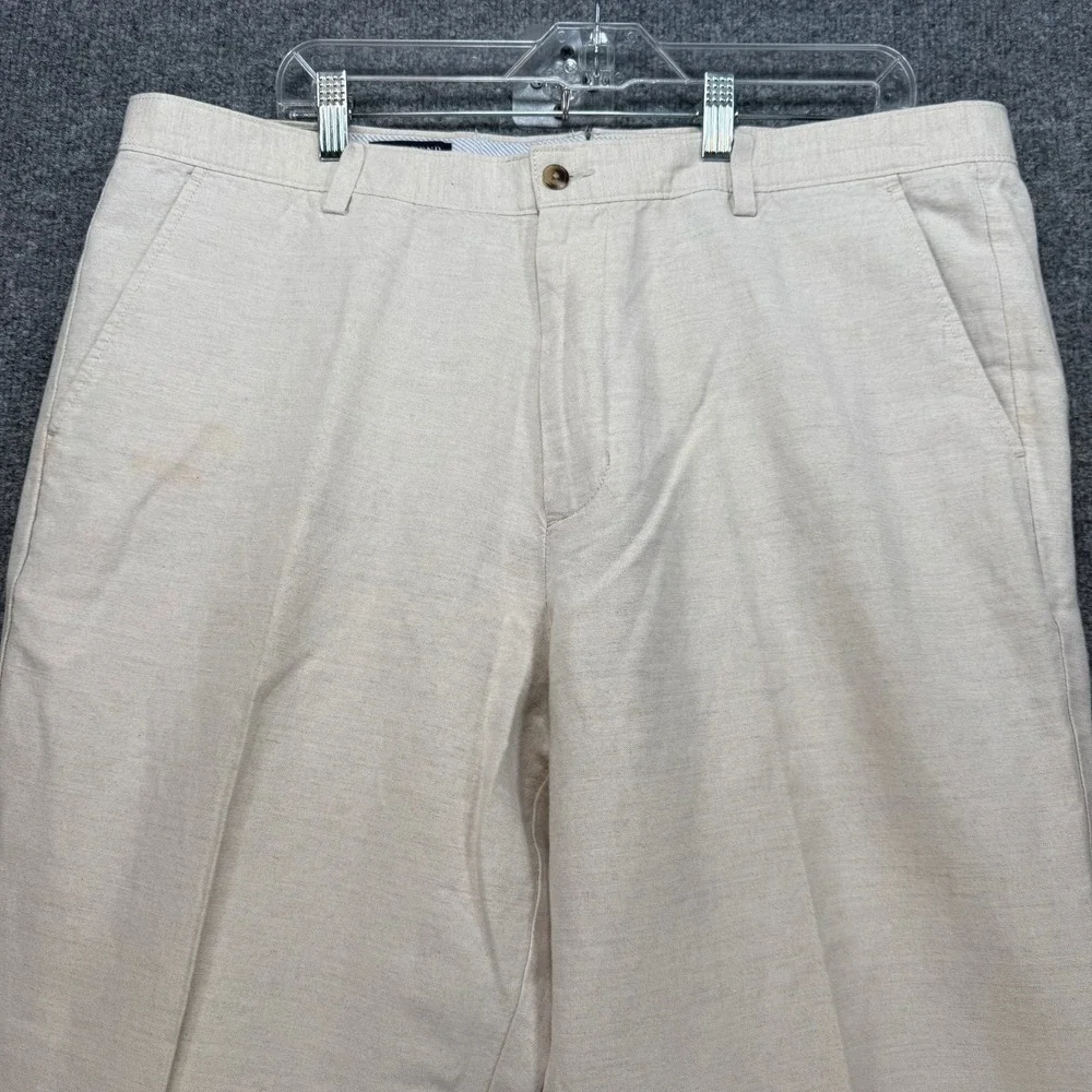 Lands End Pants Mens 40‎ Beige Linen Blend Traditional Fit Chino Slacks Casual